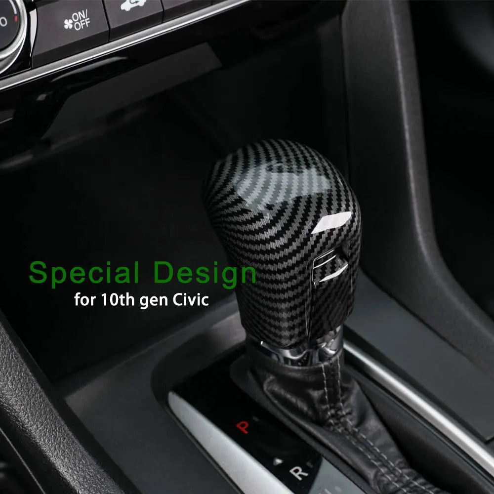 Carbon Fiber Black Car Gear Shift Knob Cover Protector Trim Sticker Mouldings For Honda Civic Sedan 2016-2021 Accessories