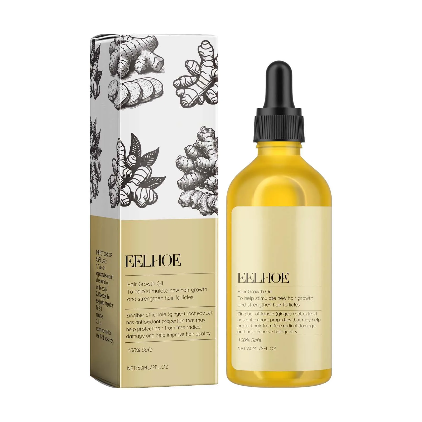 EELHOE Ginger Essential Oil for Hair Growth Strengthen Alopecia Woman Hair Loss for Man Scalp Treatment 7 Days Hair Ginger Oil