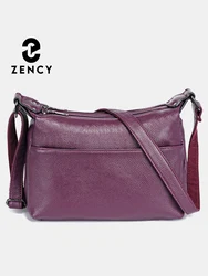 Zency-Sac à bandoulière en cuir véritable pour femme, sacs à bandoulière élégants pour femme, sac messager noir, haute qualité, mode 100%, violet, initié, 2024