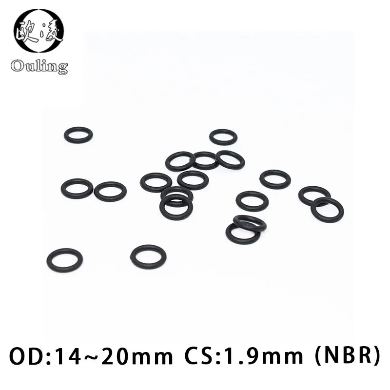 

100PCS/lot Rubber Ring Black NBR Sealing O-Ring 1.9mm Thickness OD14/15/16/17/18/19/20mm O Ring Seal Gasket Nitrile Oil Washer