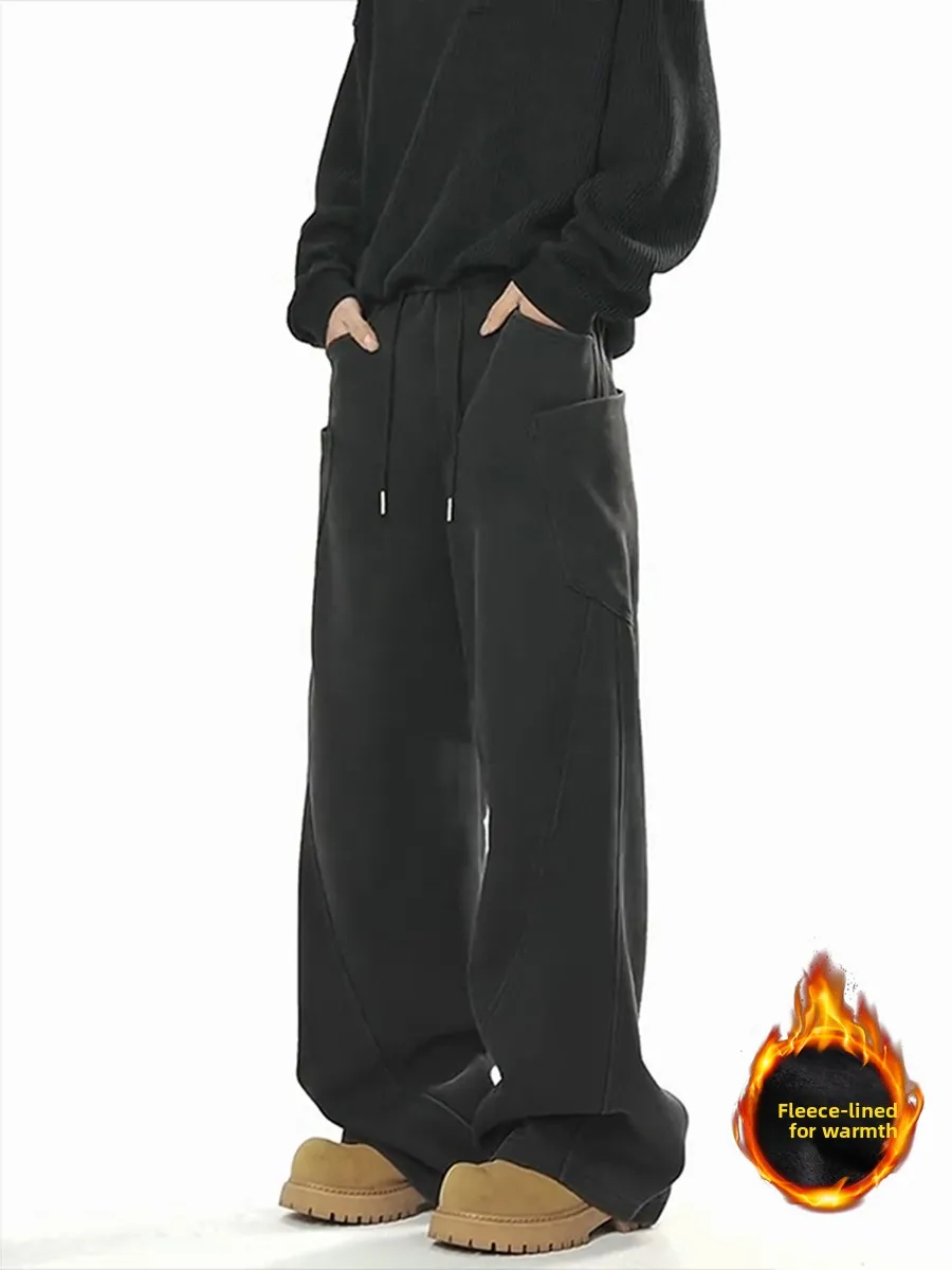 

Мужские осенне-зимние брюки с деконструктивным кроем и широкими штанинами, свободные прямые длинные брюки из флиса