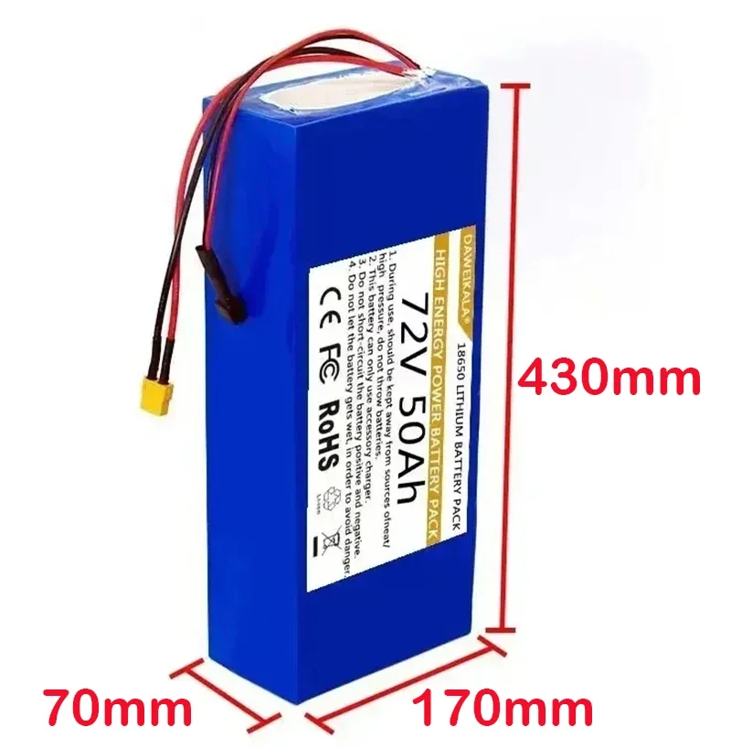 New 72V 20-50Ah 18650 Lithium Battery Pack High Quality Battery Pack 3000W High Power Battery+Free 84V 3A Charger BMS DIY Make