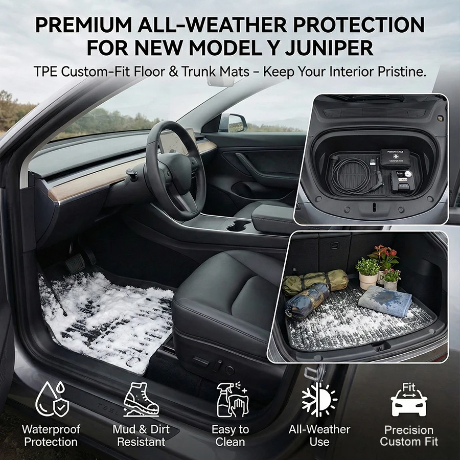 

Floor Mats for Tesla Model Y Juniper 2025 2026 TPE Wear-Resistant Water Proof Trunk Protective Pads Cargo Liners Front Trunk Mat