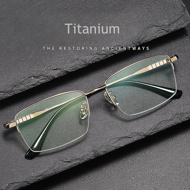 KatKanNew Business Fashion Super Elastic Pure Titanium Half Frame Men's Eyeglass Frame Square Optical Prescription Glasses 88700