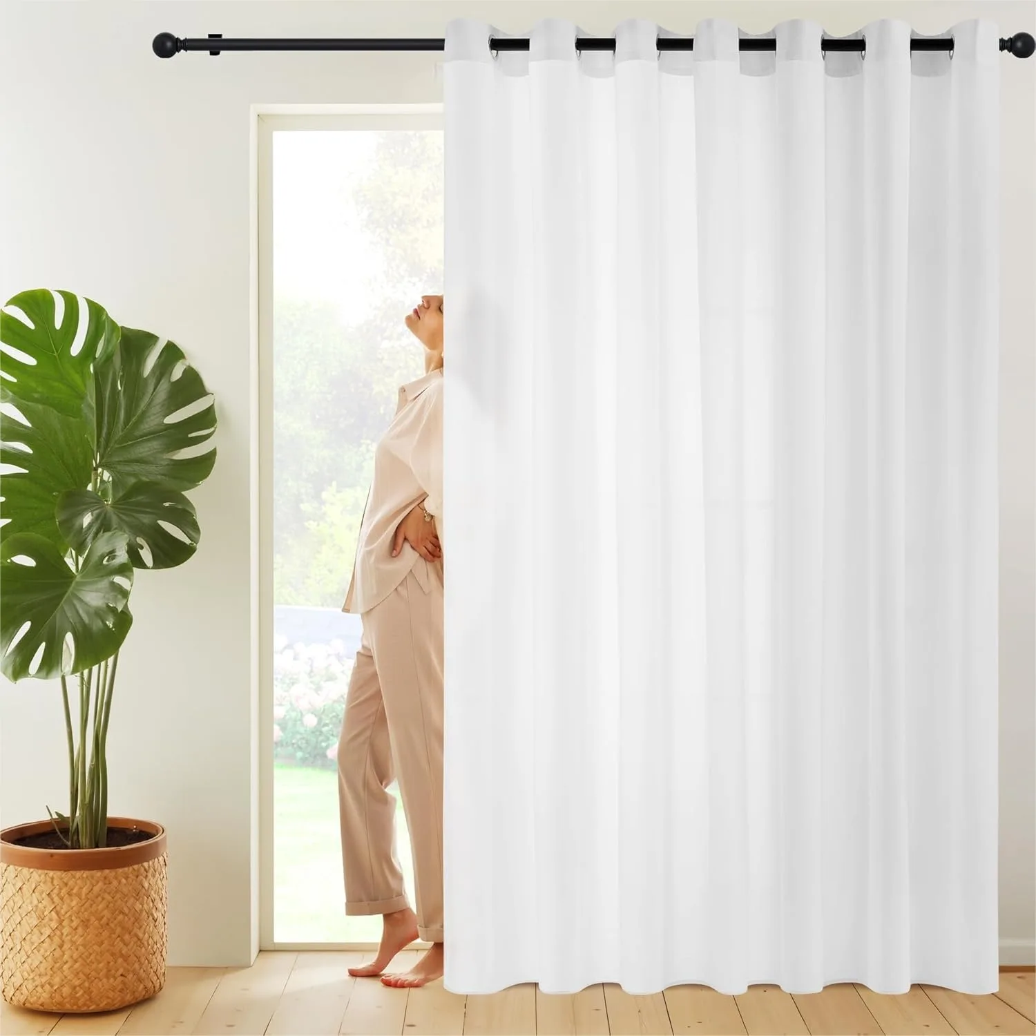 

Non-See-Through Patio Sliding Door Sheer Curtain, Privacy Light Filtering Room Divider for Glass Door, Elegant Big Drape, W100 x