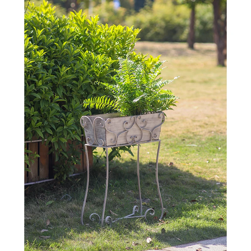 French Country Iron Planter Stand, Antique Pewter Elevated Garden Planter Holder, European Conservatory Botanical Display Stand