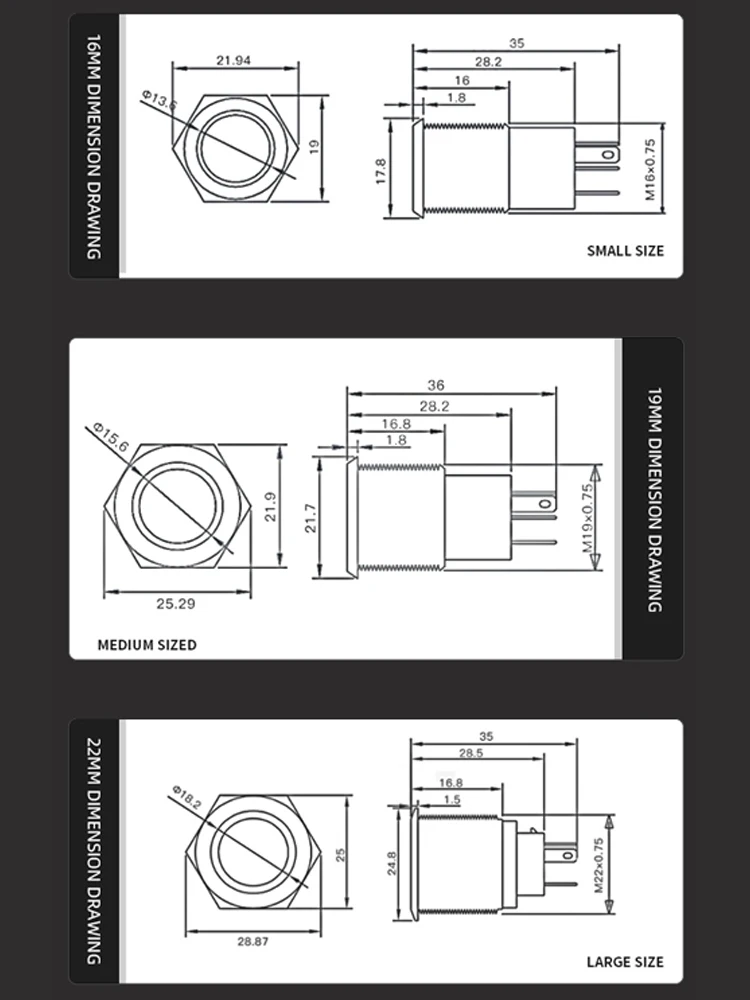 16/19/22mm Metal Push Button Switch IP65 Waterproof and Dustproof LED 12-24V 220V Power Switch for Industrial Machinery Control