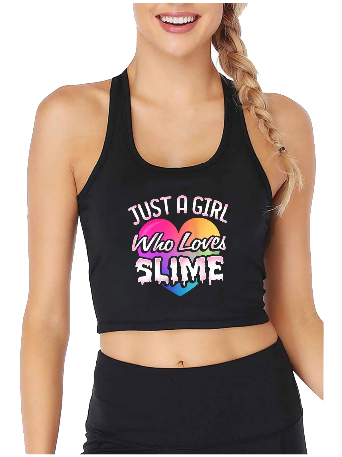 

Just A Girl Who Loves Slime Queen Party Supplies Gifts Tank Tops Girl's Sexy Slim Fit Crop Top Hotwife Humor Flirtation Camisole