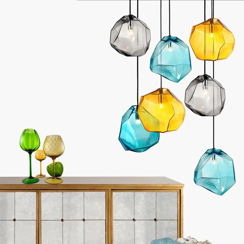 Nordic Colored Crystal Glass Pendant Light Modern Creative Restaurant living room Bar Single heads Decorative hanging lights