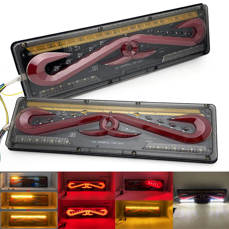 2X 12/24V Truck Tail Light waterproof shockproof LED running water turn signal Brake Lights Reverse Lorry Bus Trailer Fog lamps.