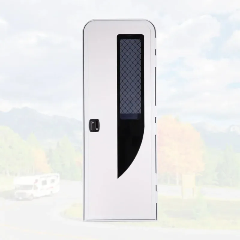 Black Aluminum Alloy Camper Door White Panel Motorhome Entry Door With Sun Blind 622X1615mm RV Door