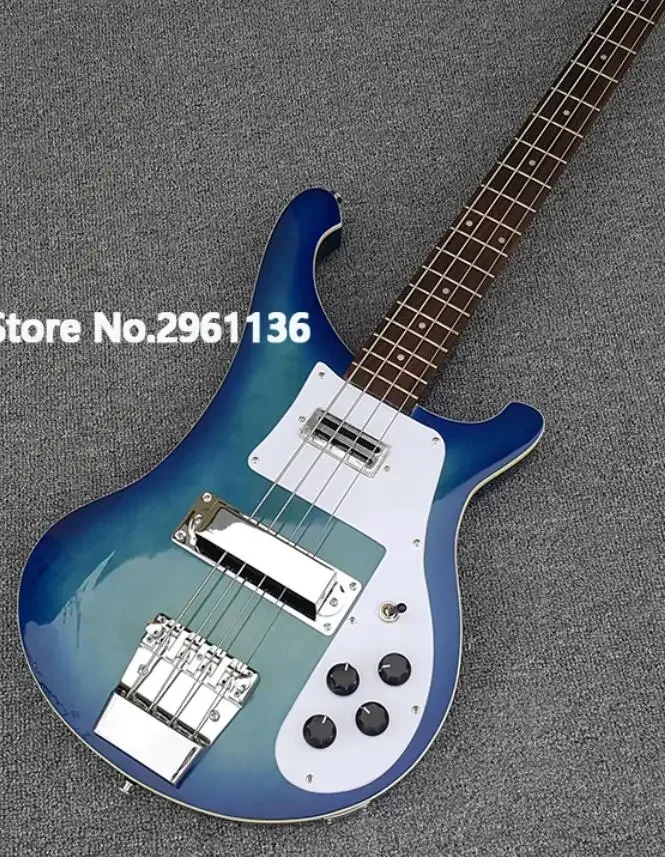 Cuom 4 Strings Blue Bur 4003 Electric Bass Guitar Chrome Hardware, Triangle MOP Fingerboard Inlay, Top Selling