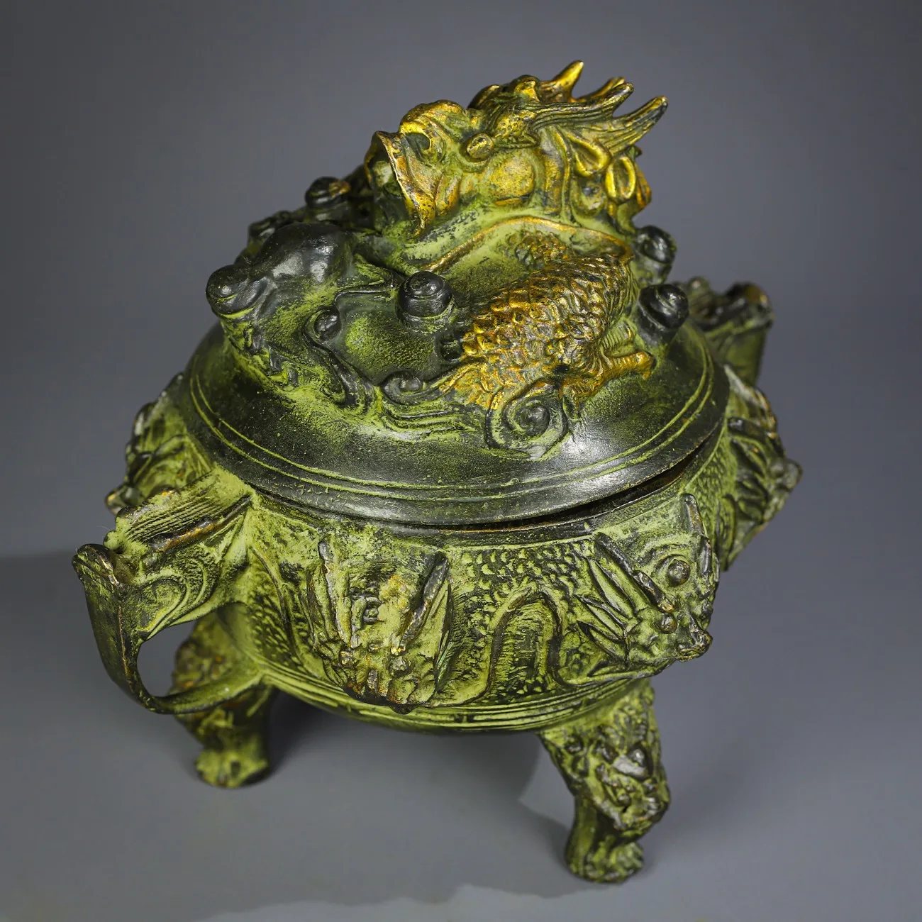 6 "مجموعة معبد التبت نمط التنين النحاسي القديم أذن التنين ثلاثة أرجل مبخرة جمع الثروة الحلي