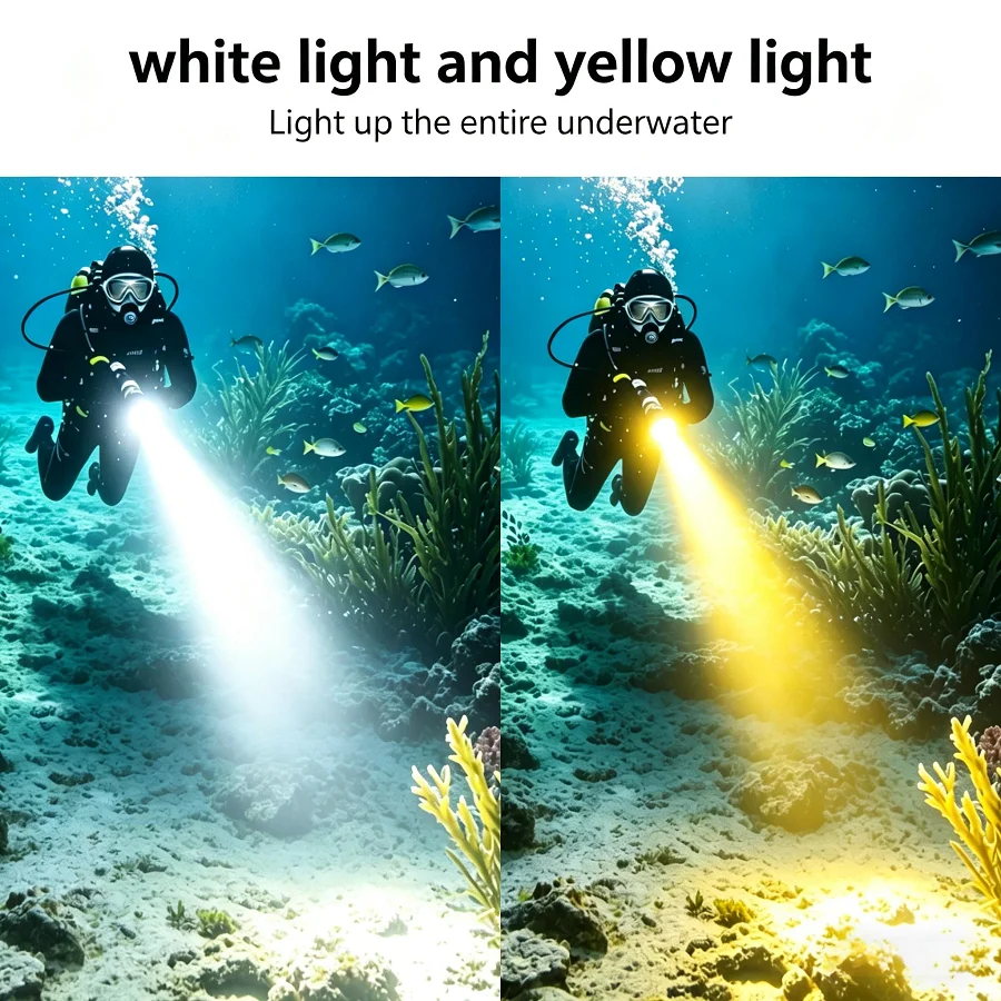 IPX8 Waterproof Professional Underwater Lantern Type-c Rechargeable Diving Flashlight 50m Underwater Search Scuba Diving Torch