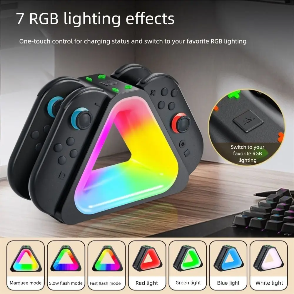 جديد 4 فتحة شحن سريع حوض شحن سريع نوع-C الطاقة RGB شاحن حوض 7 RGB ضوء طرق حامل شاحن ل NS2