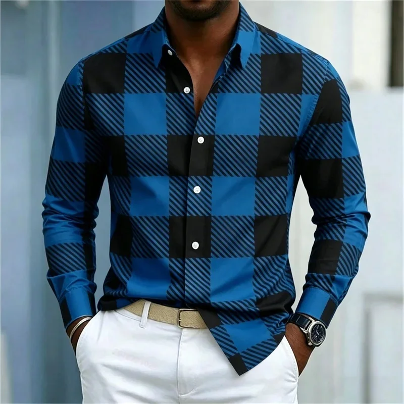 Men's High-Quality Red and Black Checkered Contrasting Shirt, Street Style Casual Slim Fit Shirt, Comfortable Men's Clothing