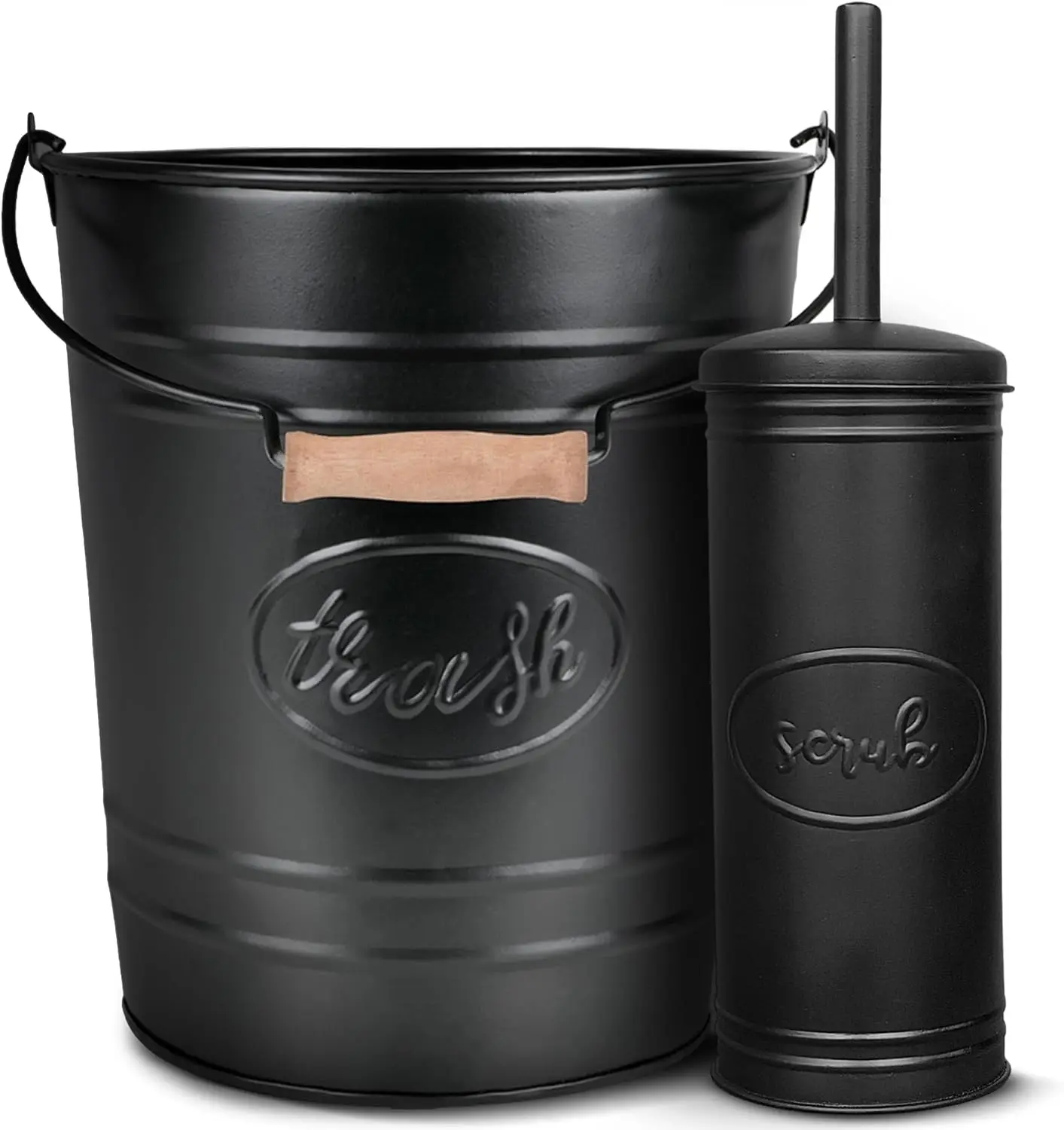 

Farmhouse Bathroom Trash Can and Toilet Brush Set - Rustic Bathroom Accessories for Charming Bathroom Décor, Matte