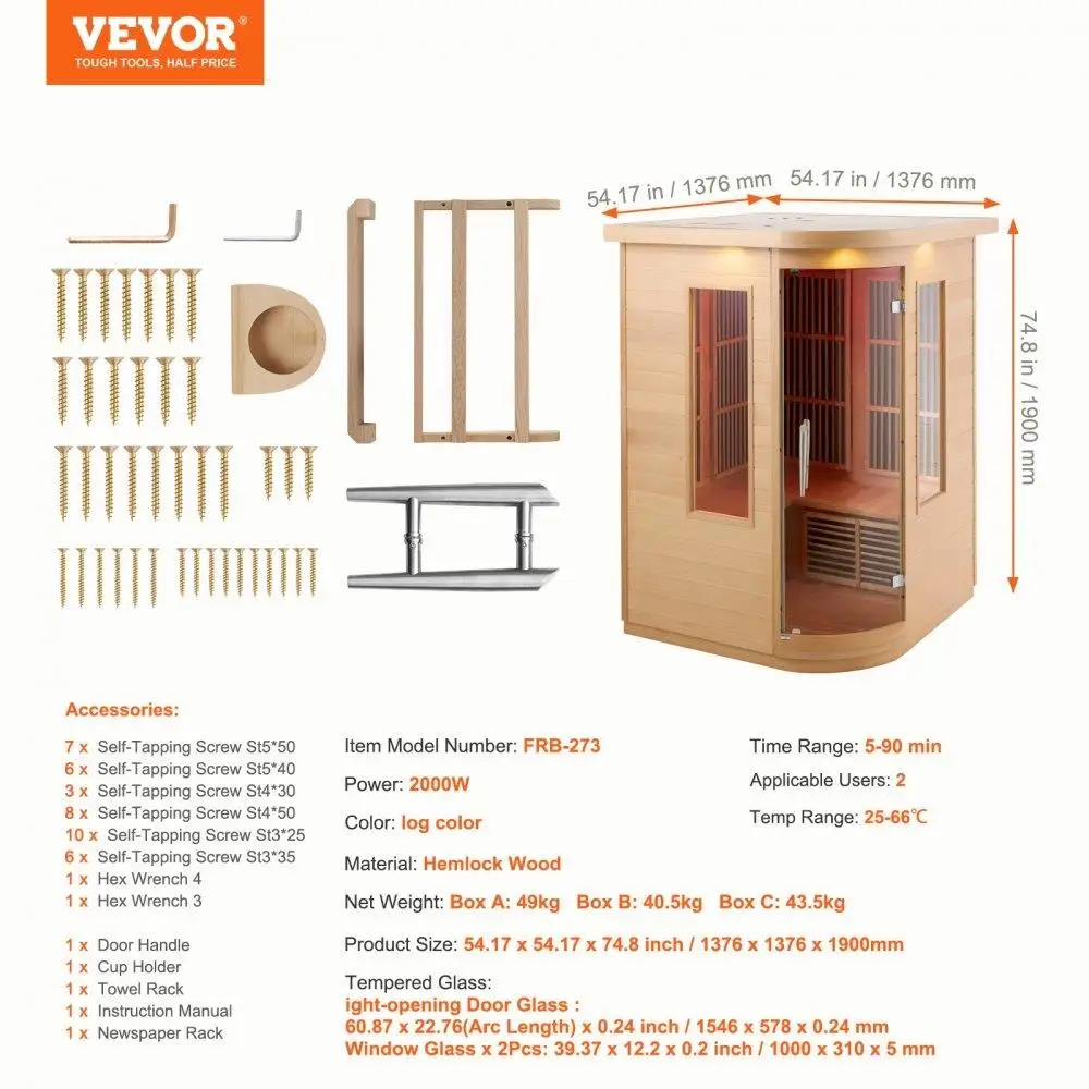 for 2 Person Far Infrared Wooden Sauna Room Spa - 1850W Home Sauna for Relaxation