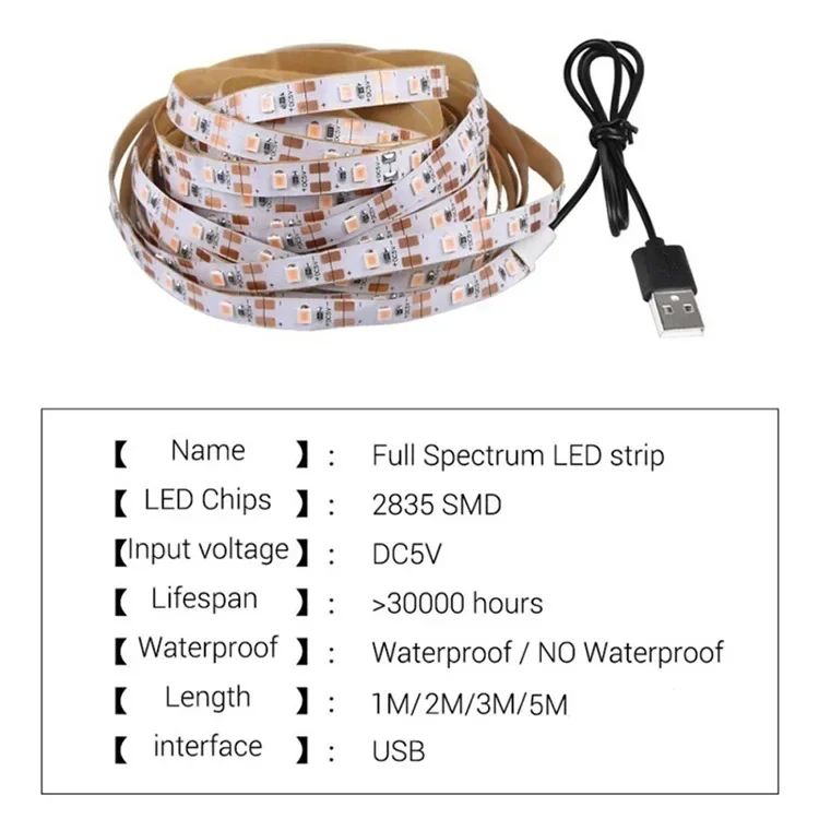 Imagem -06 - Full Spectrum Usb Led Planta Crescer Faixa de Luz Phyto Lâmpada para Vegetais Flor Mudas Barraca dc 5v 15m