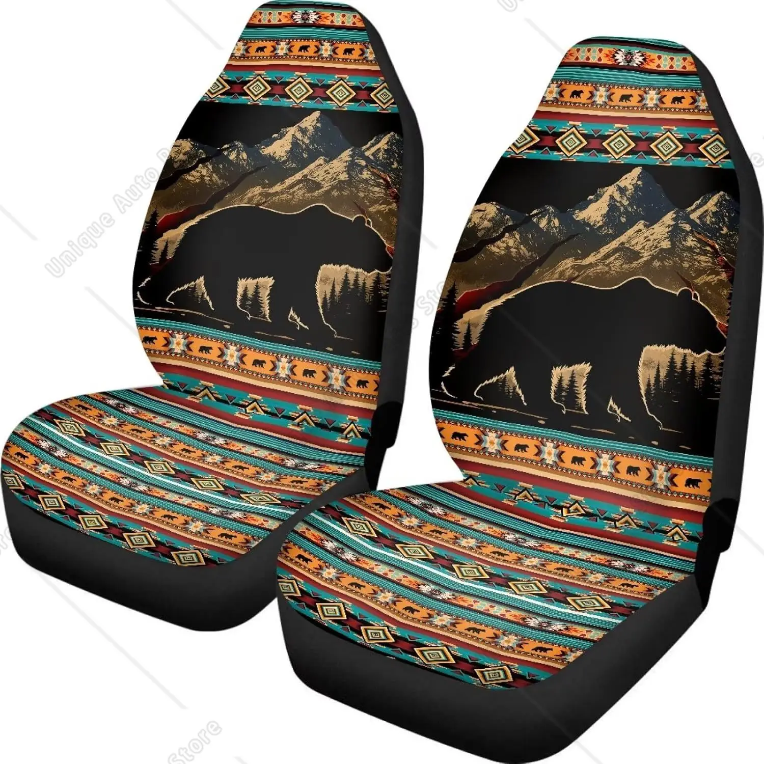 Dos fundas para asientos delanteros de coche, fundas para Interior de coche, oso del bosque Navajo, juego de fundas universales para asiento de cojín de vehículo
