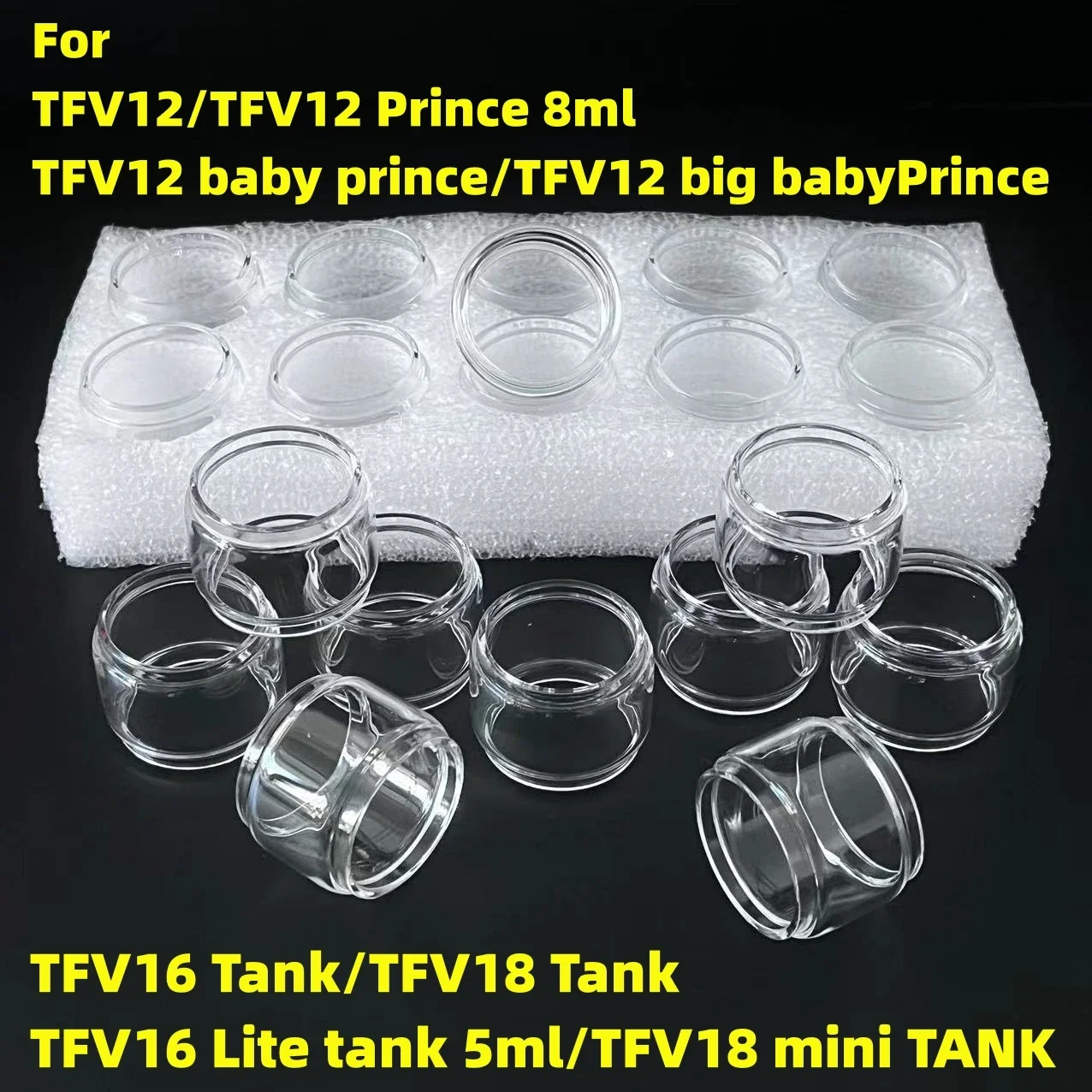 Burbuja transparente de 10 piezas, tubo de vidrio gordo para TFV8/TFV18 Mini/TFV16 Lite/TFV12, piezas de chapa de vidrio de bombilla de repuesto de