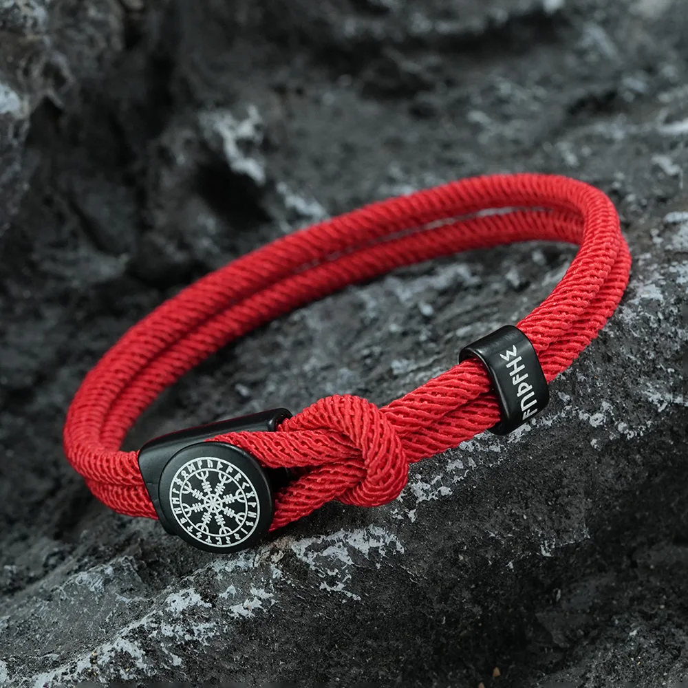 Viking Compass Weaven Luck Red Rope Bracelet Men Handmade Bilayer Grade A String Easy Hook Braslet Husband Perfect Gift Jewelry view 5