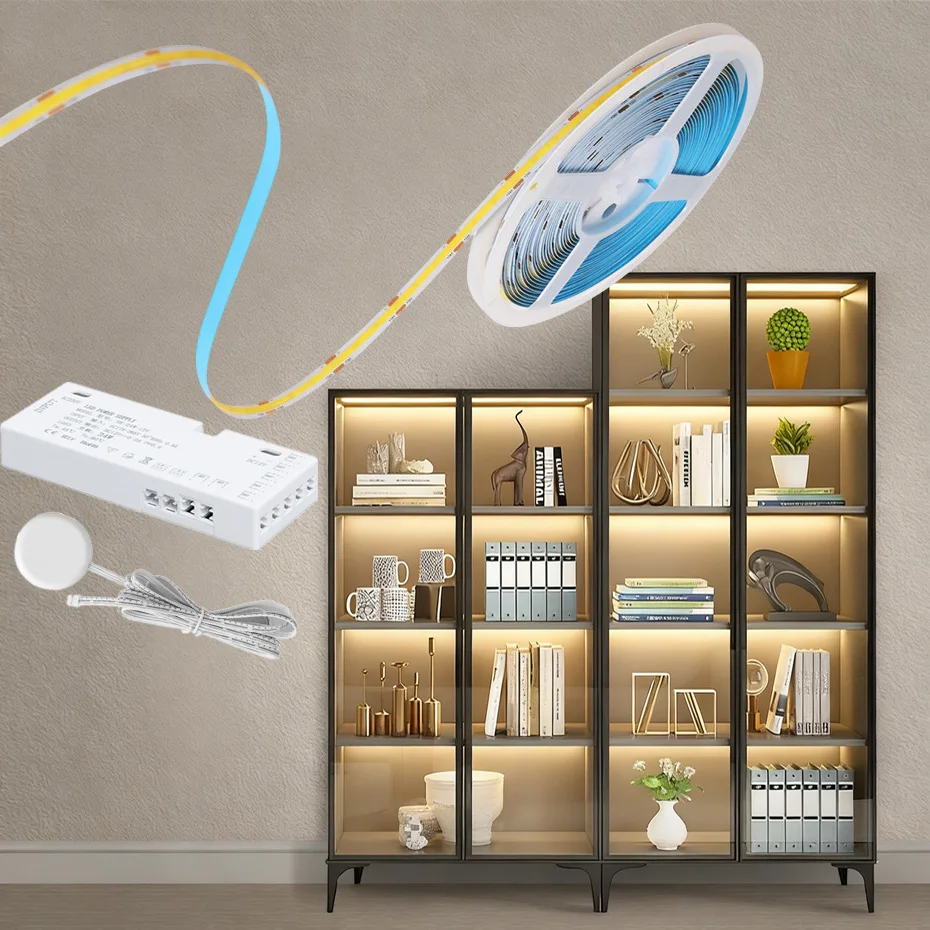 DC12V COB LED Strip Light EU US AU UK Shelf Pantry Showcase Cabinet Backlight Lamp Penetrable Wood Touch Sensor Switch