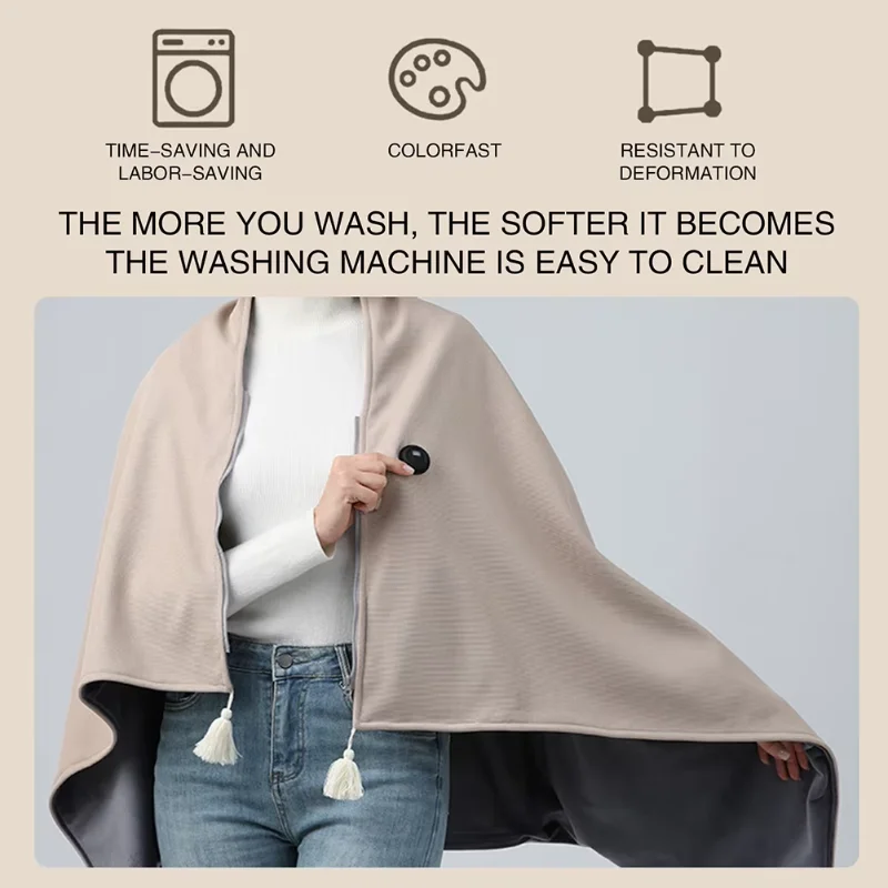 Portable Heated Shawl Zipper Electric Warm Shawl With 3 Gears Thickened Electric Blanket For Camping Office Outdoor Travel