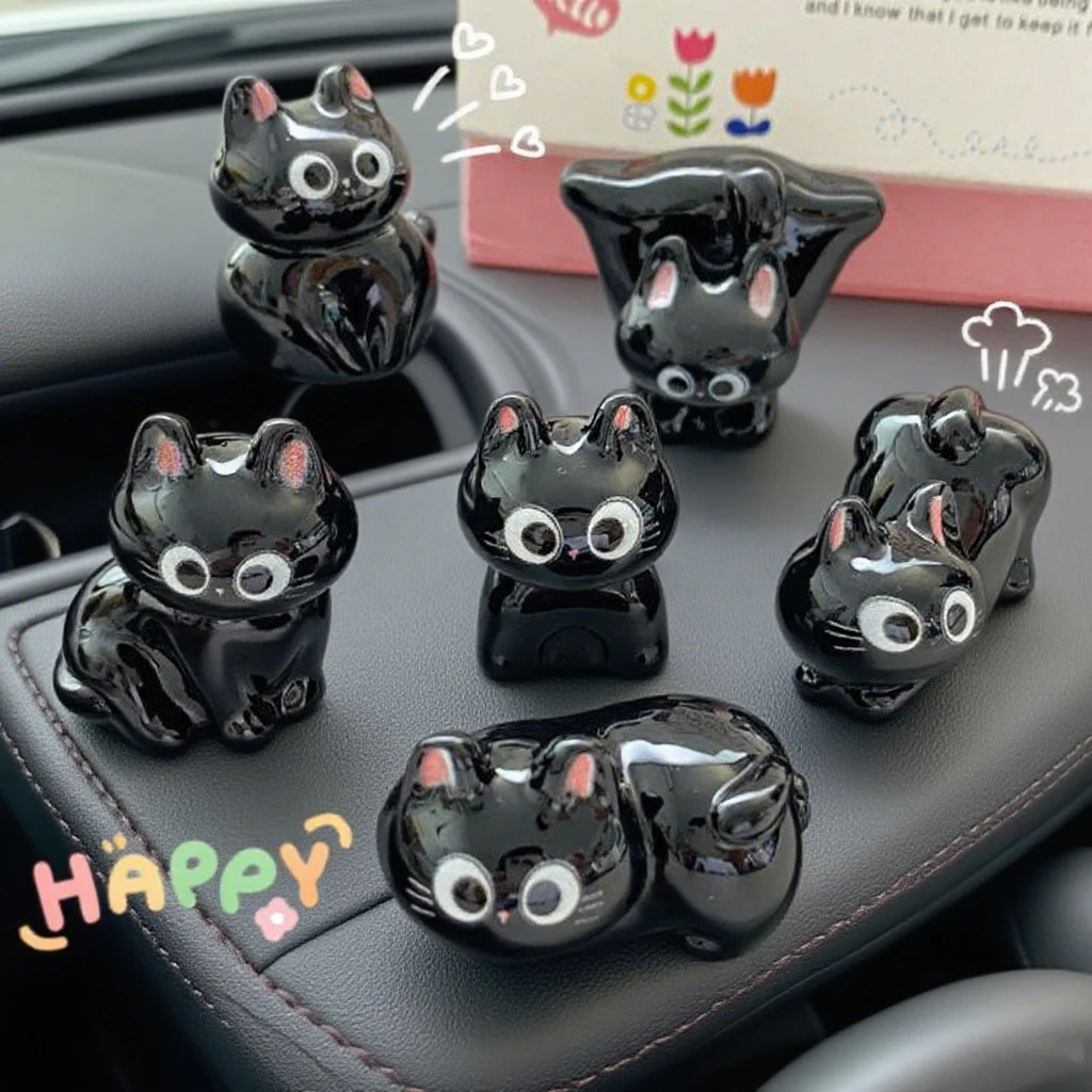 

Lovely Kitten Desktop Ornaments - 1/6Pcs Black Cat Cartoon Miniature Figurines