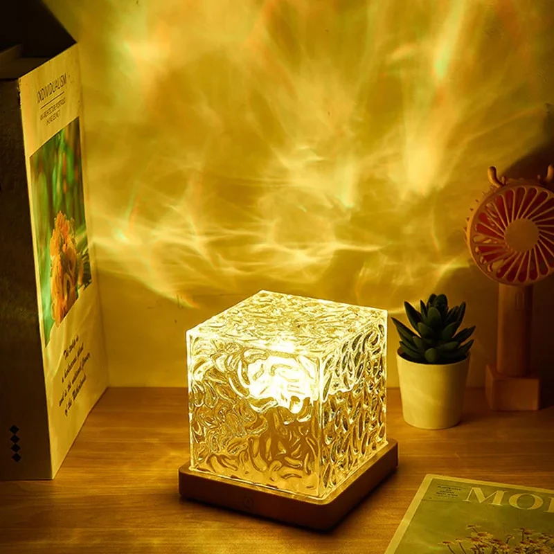 3/16 Colors Dynamic Rotating Water Ripple Projector Night Light Flame Crystal Lamp for Living Room Study Bedroom Rotating Light