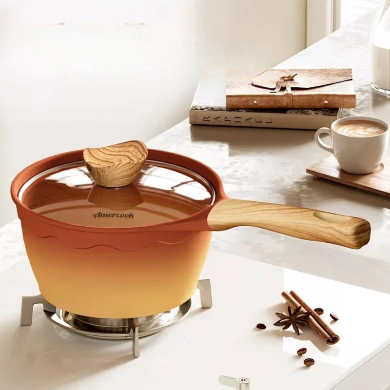 18cm Milk Pots NonStick Pan Ceramic Glaze Baby Complementary Food Pot with Cover Induction Gas Stove Universal Kitchen Cookware