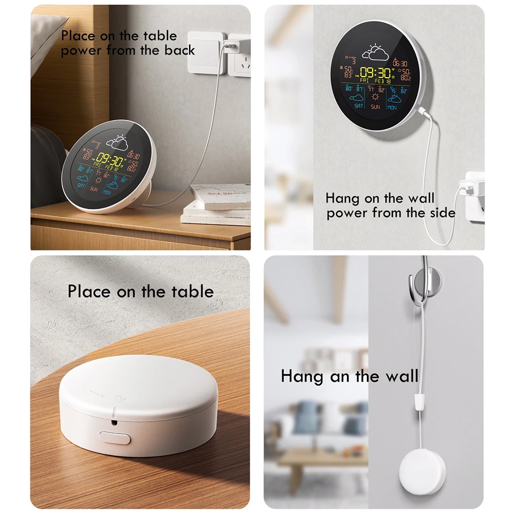 Tuya WiFi Intelligent Weather Clock Thermometer Hygrometer LCD Display Mobilephone Tuya APP Control with Alarm Clock Function