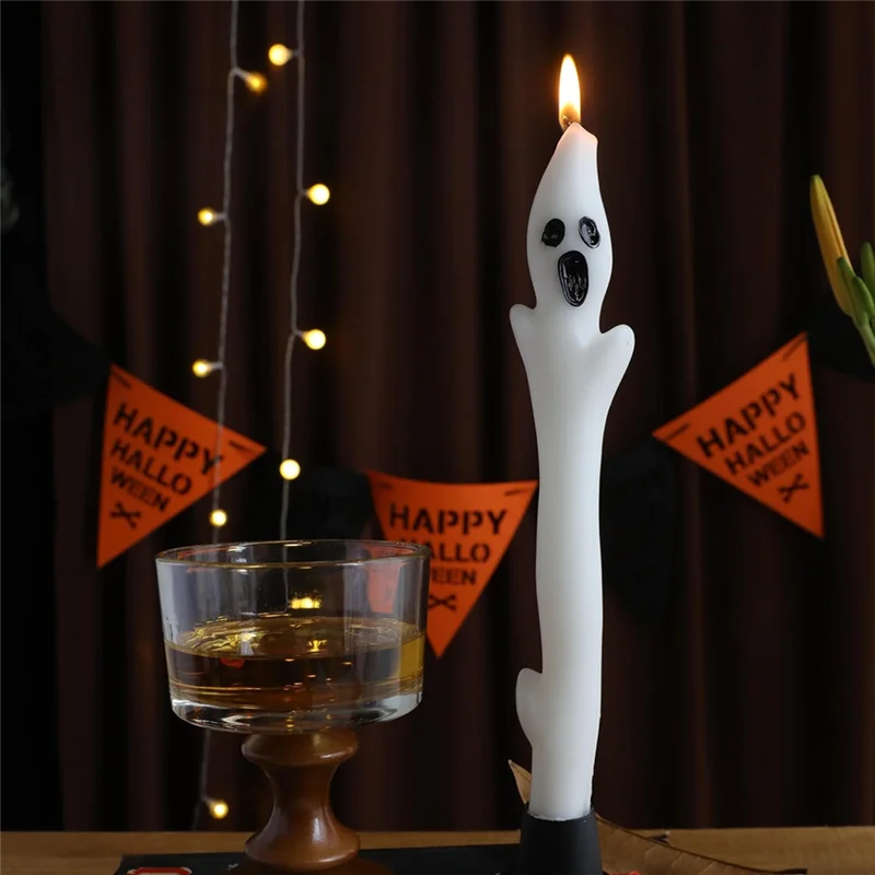A84E-Dekoracje na Halloween 25 cm Straszne Świeczki Duchy - Do Wewnątrz - 2 SZT. Świeczki Stożkowe na Imprezę, Dekoracja Stołu w Domu