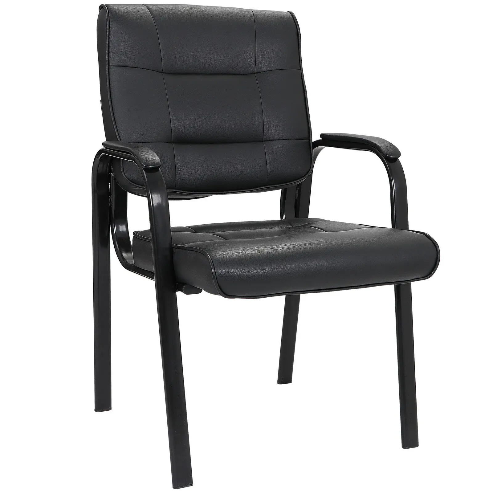 Leather Guest Chair Black Waiting Room Office Desk Side Chairs Reception