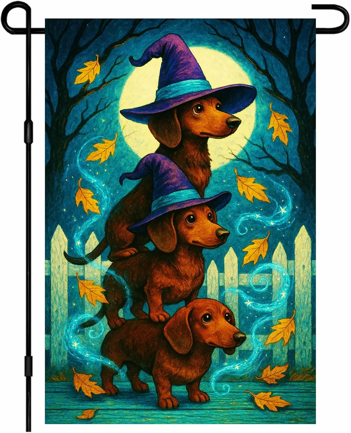 Halloween Garden Flag Dachshund Witch Dog Stack 12x18 Inch Double Sided Holiday Yard Flag Spooky Fall Porch Decor Funny Pump EEZ