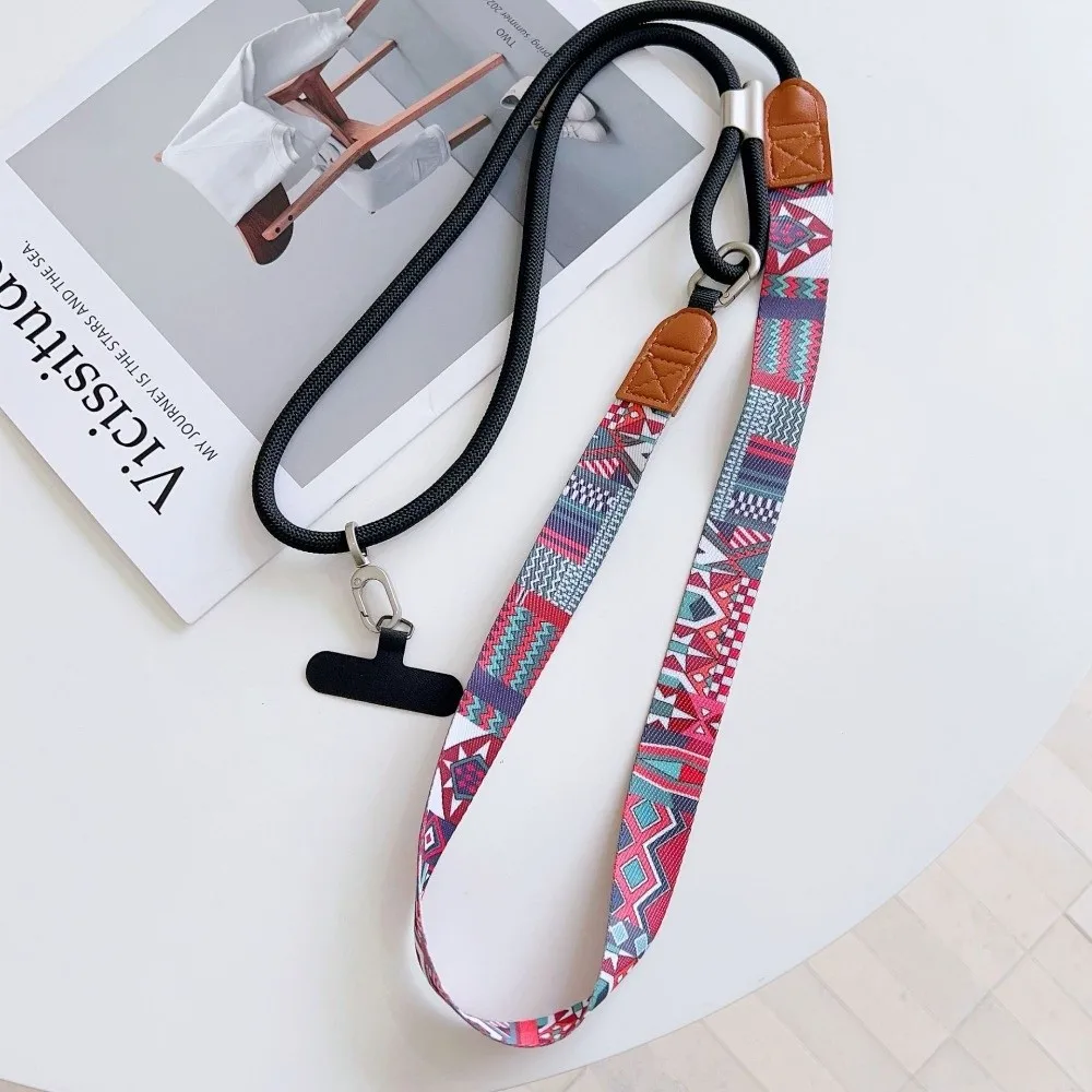 Ethnic Style Phone Lanyard Adjustable Detachable Shoulder Strap Lanyard with Clip Anti-lost Neck Hanging Cord