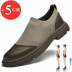 Spring Summer Men Casual Flats/5cm Elevator Shoes Men Loafers Soft Cow Leather+mesh Man Moccasins Height Increase Taller Shoes