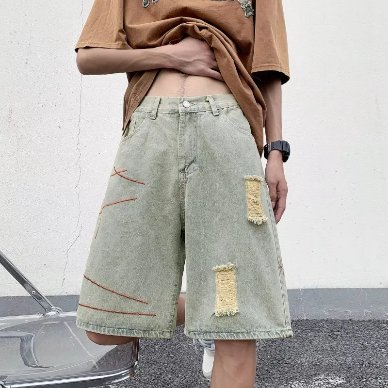 

Летние джинсовые шорты в стиле кэжуал, модные брюки-бермуды, свободные широкие брюки больших размеров.