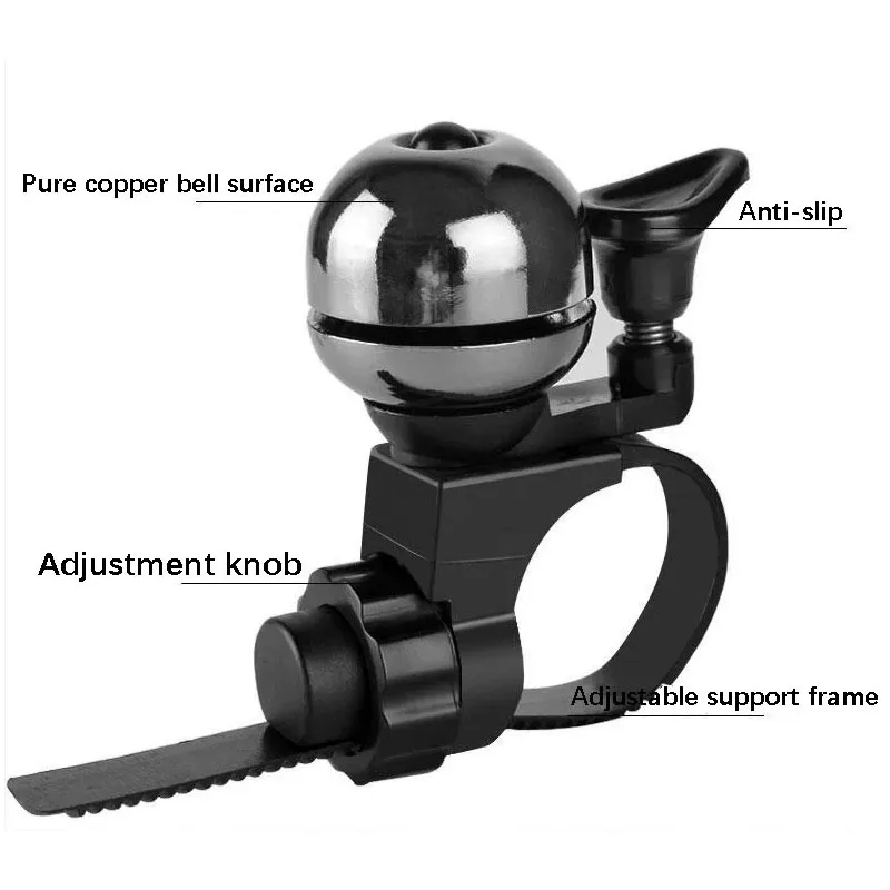 Copper Bicycle Bell for Mountain Bike & Road Bike Clear Crisp Sound Black And Silver Bike Accessories
