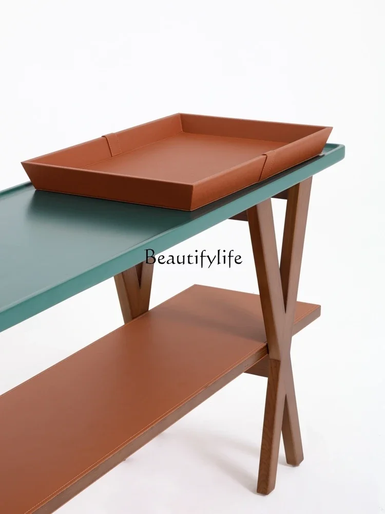 N Color Matching Double-Layer Ash Wood Side Table Storage Console Tables