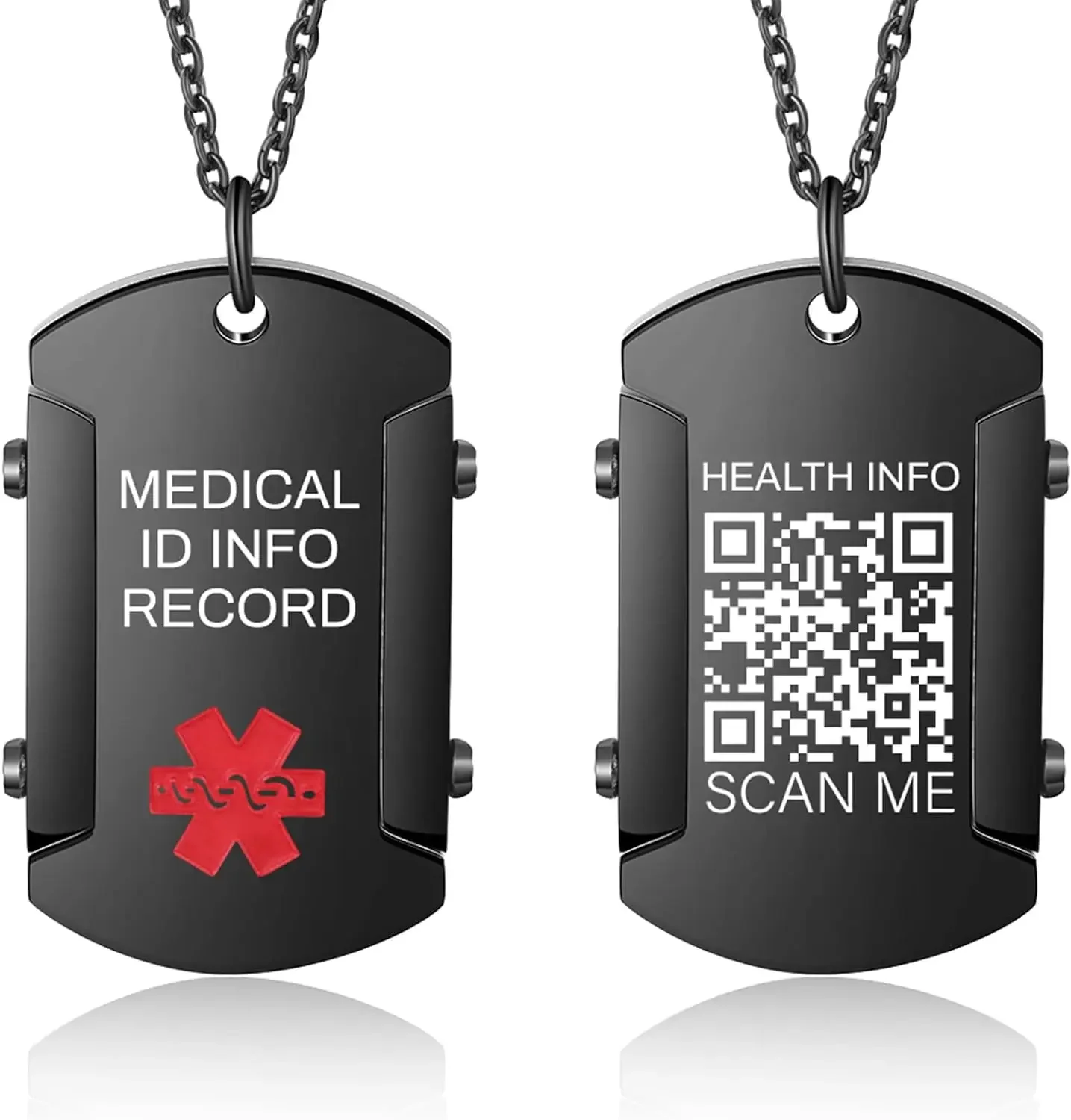 

Engraved QR Code Medical Alert ID Pendant Necklace for Men Women Kids Stainless Steel ICE Dog Tag Jewelry