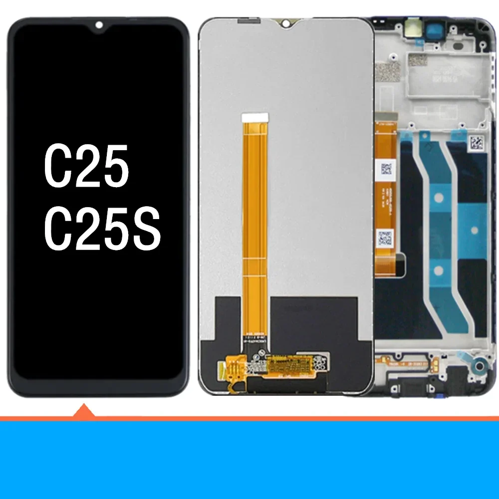 for Realme C25 RMX3193 RMX3191 Screen with Frame, for Realme C25s RMX3195 RMX3197 Lcd Display Digital Touch Screen Replacement