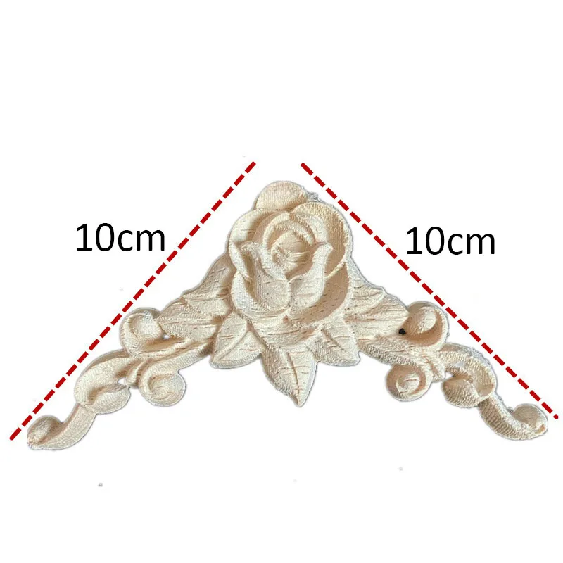 8-10cm European Solid Wood Decoration Appliques Carved Corner Flower Door Furniture Accessories Decals Wooden Home Decor