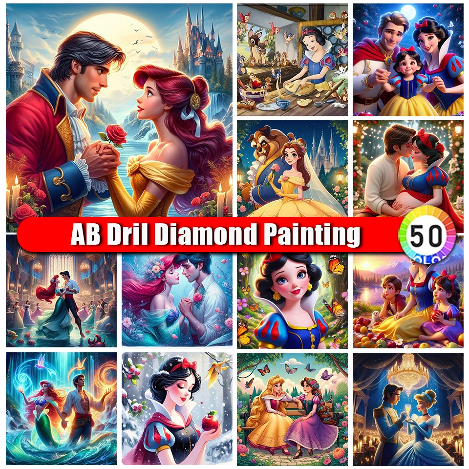 

Merdika Disney Ab Diamond Painting Kit Snow White Cross Stitch Embroidery Cartoon Princess Handmade Diamond Mosaic Art Gift