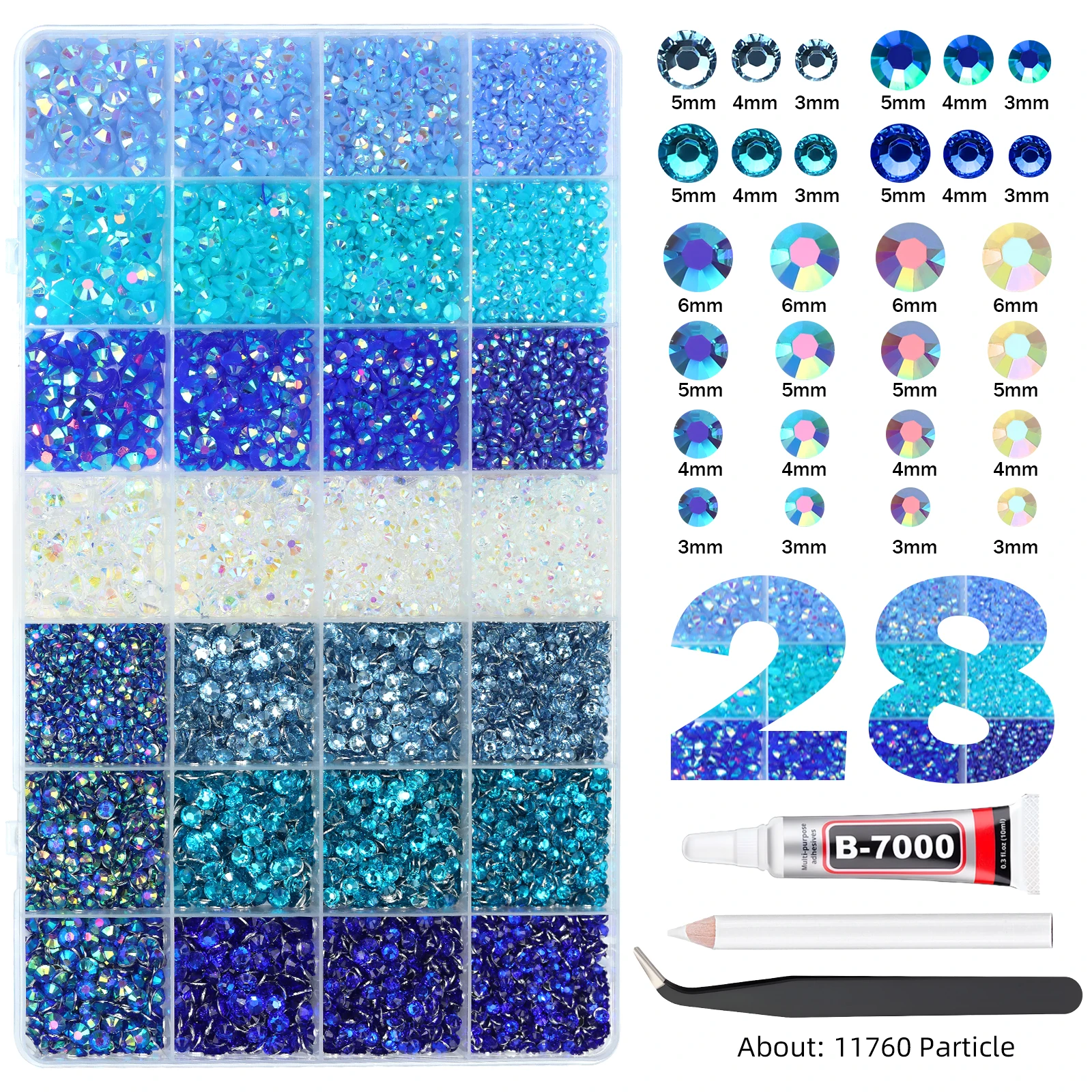 28Grid 3/4/5/6mm Gemengde Kleur Harsen Boor AB Strass Set Platte Achterkant Nagelboor Voor Telefoon Kleding DIY Decoratie Nagels Ambachten