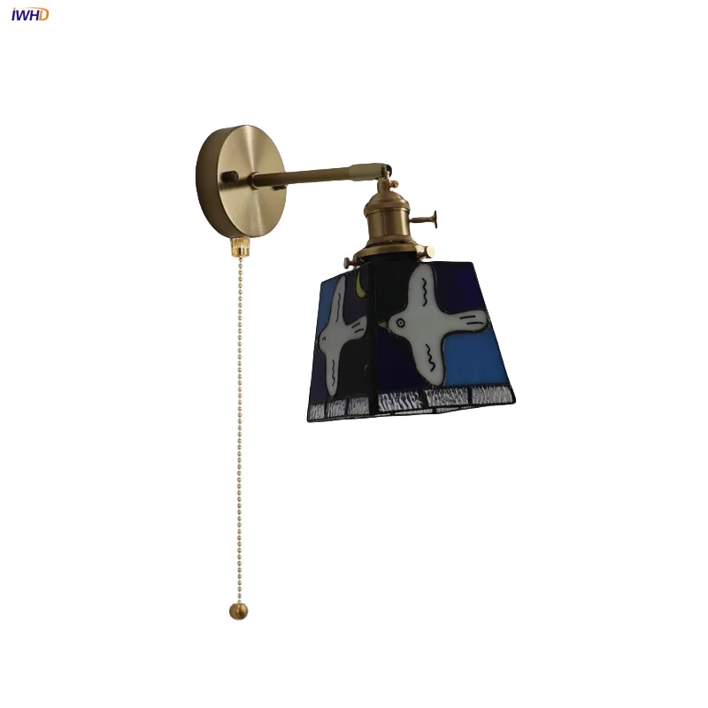 

IWHD Peace Pigeon LED Wall Lights Pull Chain Switch Living Room Bar Restaurant Colorful Glass Tiffany Style Rotatable Wall Lamp