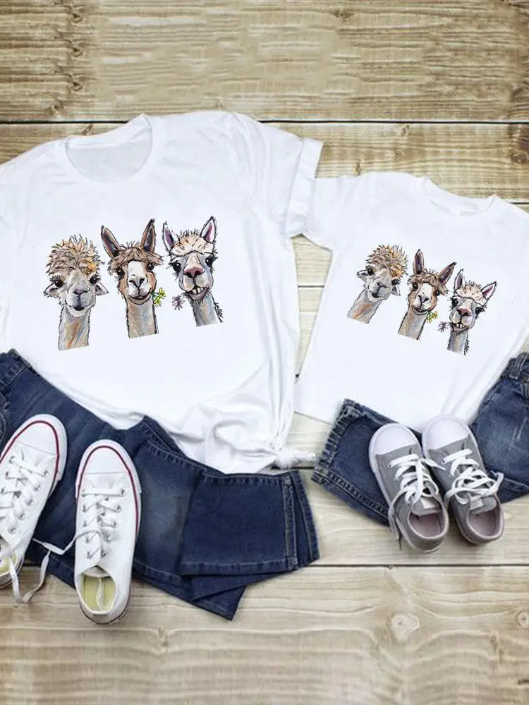 

Tee Family Matching Outfits Animal Funny Face Love Trend Women Kid Child Summer Mom Mama Mother Graphic T-shirt Clothes Clothing