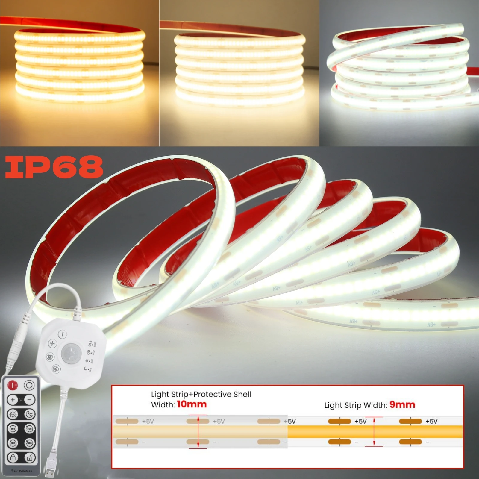 

IP68 Waterproof COB LED Strip USB 5V PIR Motion Sensor COB LED Tape 3000K 4000K 6000K Flexible Ribbon Rope Cabinet Lamp