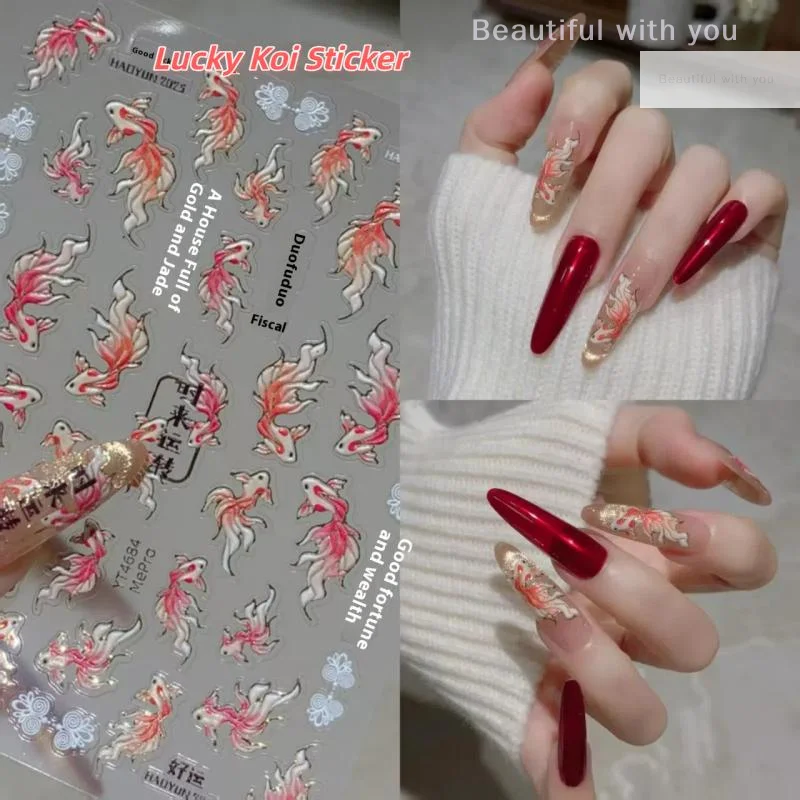 

Little Red Fish Summer Goldfish Carp Ocean Sea Shiny Small Koi Butterfly Star Soft Relief Nail Art Stickers Manicure Decals