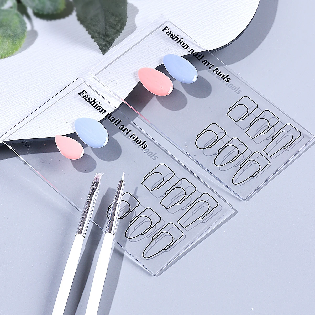 2pcs Acrylic Nail Practice Palette Transparent Reusable Gel Polish Mixing Board 6 Common Shapes Exercises Drawing Manicure Tools